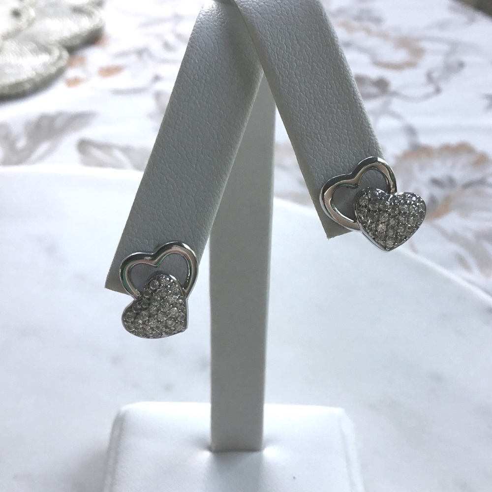 Sterling Silver Cz Heart Earrings - Picture 6 of 16